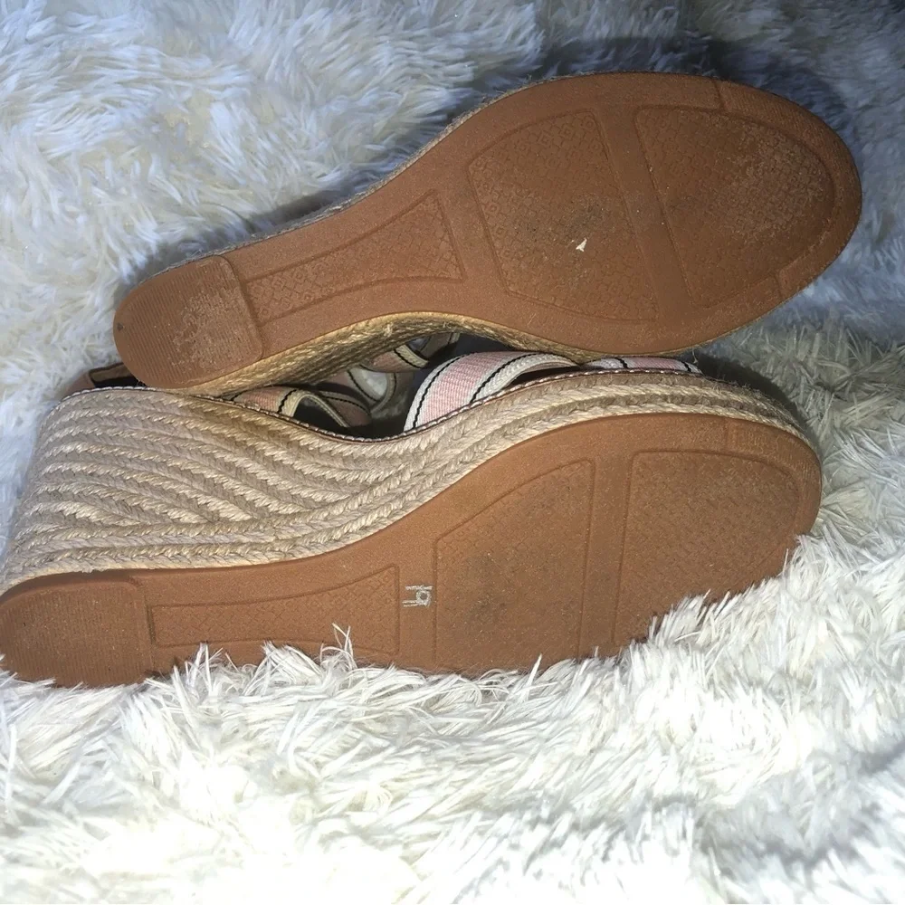 Tory Burch Pink and Tan Wedge Sandals size 10-11